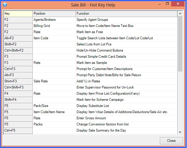 fmcg sale bill hot keys